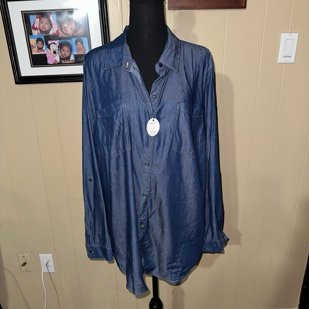 Women Chambray Denim Shirt, Size 2X, BNWT